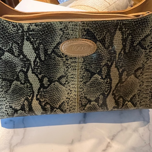 Authentic Tods Shoulder Bag Vintage Rare Python Patent...